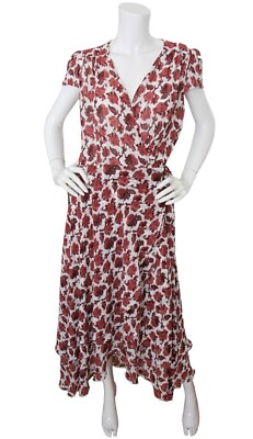 Betsey Johnson Dress Womens 14 Floral Rose Print Wrap Cap Sleeve Maxi $25.97