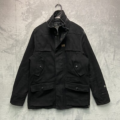 #ad G Star Wool Overcoat Jacket Men’s XL Black Wool Full Zip Jacket GBP 24.52
