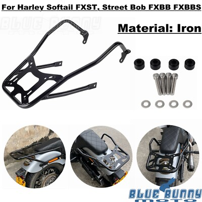 #ad Black Rear Luggage Rack Iron Seat Extension For Harley Street Bob FXBB 114 FXBBS AU $294.33