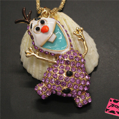 Hot Cute Purple Cartoon Snowman Crystal Pendant Fashion Women Chain Necklace $3.86
