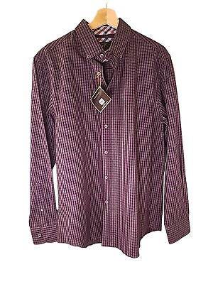 James Tattersall Mens Shirt Red Black Plaid Cotton Long Sleeve Button Up NWT $24.30