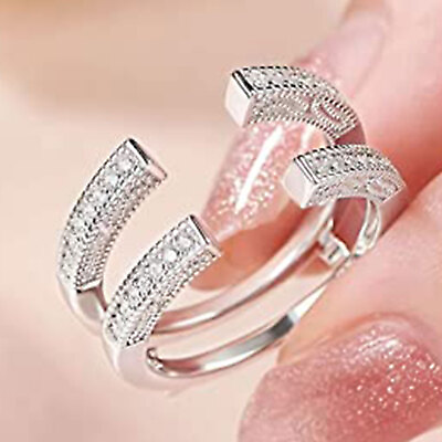 #ad Open Ring Jacket Ring Guard Wrap Insert Engagement Ring for Women 925 Silver $28.99