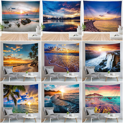 #ad Large Tapestry Sunset Wall Hanging Seascape Bedspread Throw Blanket Mat Backdrop $19.18