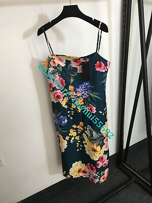 #ad Colorful floral print one line neck strap dress green SML $63.00