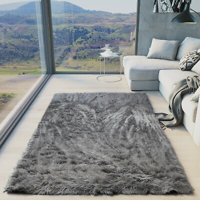 #ad RugBerry 6x9 ft Faux Fur Sheepskin Area Rug Soft Fluffy Home Shag Carpet Gray $156.87