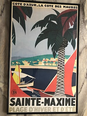 #ad FRAMED Sainte Maxime Cote D#x27;Azure by Roger Broders 36x24 Vintage Art Print $129.00