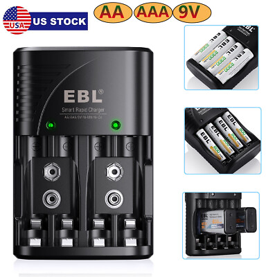#ad Rapid Smart Battery Charger for AA AAA 9V NiMH NiCD Rechargeable Batteries 3in1 $10.19