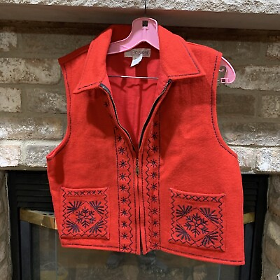 #ad Chrysanthem Vest Red Embroidered Size L $13.50