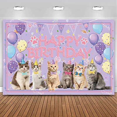 #ad Cat Party Decoration Supplies Cat Happy Birthday Backdrop Kitten Photograph... $20.43