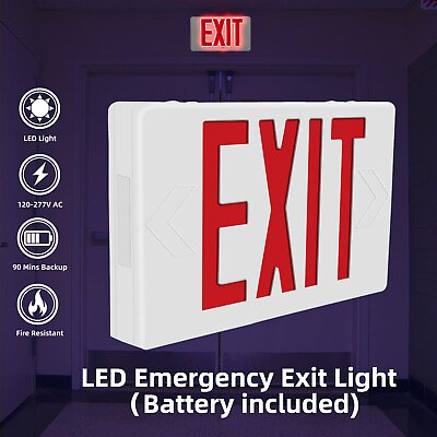 #ad LED Emergency Exit Sign LED Sign LED exit sign with Battery US Ship 120 277V $77.00
