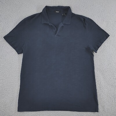 Theory Polo Shirt Mens Large Navy Blue Short Sleeve Collared No Buttons $28.88
