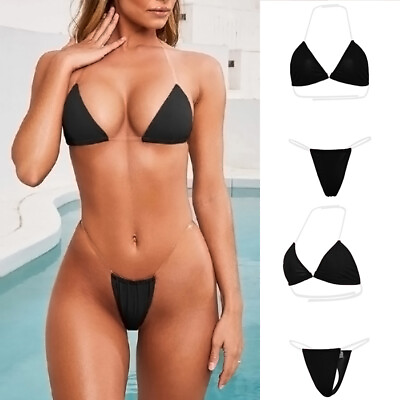 #ad Women Triangle Swimsuits Set Swimwear Bikini Beachwear G string Brazilian Bikini $11.19