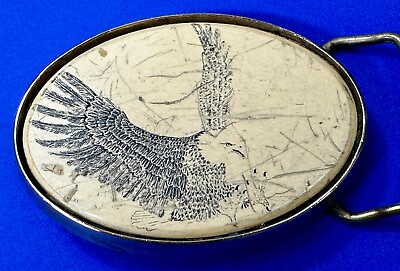 #ad Majestic Flying Hunting Eagle Solid Brass Vintage 1983 Belt Buckle by Barlow $19.95