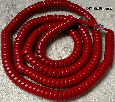#ad Cherry Red Long Handset Cord Wall Phone Curly Coil Spiral Receiver RD 25Ft $8.99