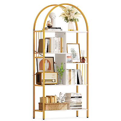 #ad 5 Tier Bookshelf Storage Home Office Arched Display Rack Wall Shelf Organizer $75.99