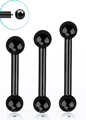 #ad 12G Black PVD Plated Surgical Steel Tongue Ring Barbell 9 16quot; 5 8quot; 3 4quot; $2.97