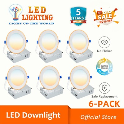 #ad 6 Pack 4 Inch 5 CCT 12W Ultra Thin LED Recessed Ceiling Light with Junction Box $45.97