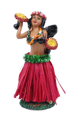 #ad #ad Hawaiian Hula Lady with #x27;Uli#x27;uli Mini Dashboard Doll 4quot; Car Doll Red Skirt $13.16