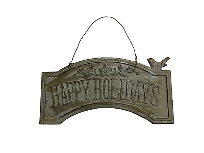 #ad Vintage Antique Heavy Cast iron Happy Holidays hanging sign $49.99