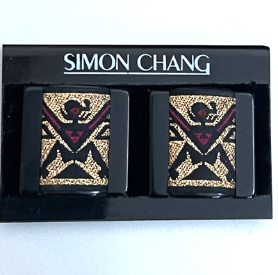 #ad Vintage Simon Chang Clip On Earrings Large Statement African Motif $20.00