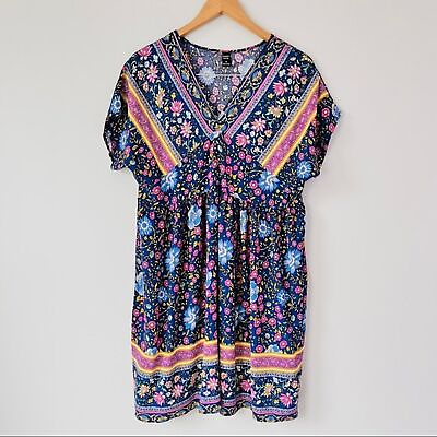 #ad Floral Print Womens Dress Size M Bohemian V Neck Short Sleeve Multicolor $23.50