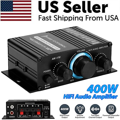 400W 12V 2.1Channel Powerful Stereo Audio Power Amplifier HiFi Bass Amp Car Home $12.95