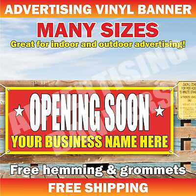 #ad OPENING SOON YOUR BUSINESS Advertising Banner Vinyl Mesh Sign Custom Name Here $219.95