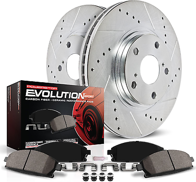 #ad Front K1043 Carbon Fiber Ceramic Brake Pad and 282Mm Drilled and Slotted Rotor Z $220.99