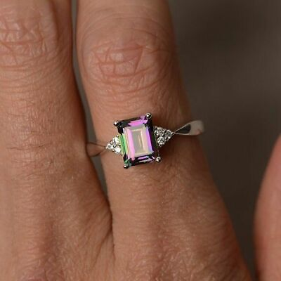#ad Women Mystic Rainbow Topaz Wedding Engagement Ring Jewelry Gift Sz 6 10 $5.86