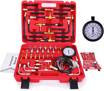 #ad Universal Pro Fuel Injection Pressure Tester Kit Gauge 0 140 PSI Pump Tester Red $85.49