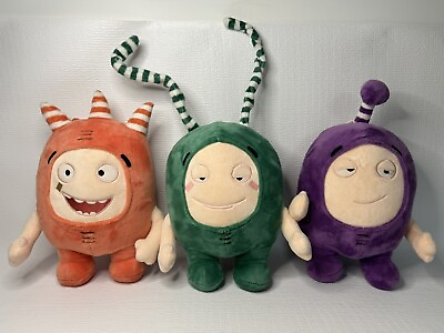 #ad Lot Of 3 Oddbods One Animation Plush Green Zee Red Fuse Purple Jeff Approx 12” $27.95