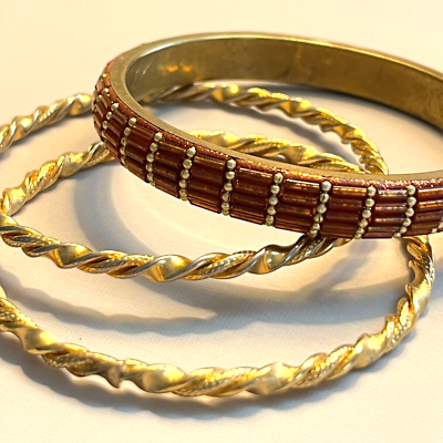 #ad Set of 3 Bangle Bracelets Gold Tone Boho Beaded Bracelet Every Day Jewelry $7.25