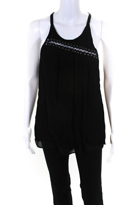 Ramy Brook Womens Crew Neck Grommet Strappy Tank Top Black Size Large $41.99