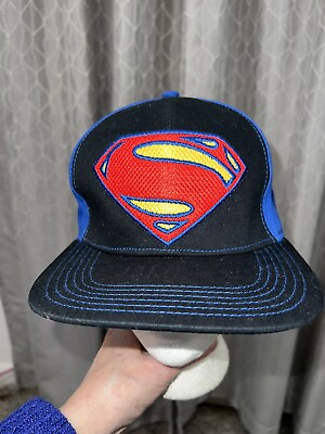 DC Comic Trademark Superman hat cap. Black bill and Front Royal blue EUC Adj $13.99