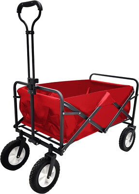 #ad Heavy Duty Wagon Cart Swivel Collapsible Outdoor Utility Garden Beach Cart Red $54.89