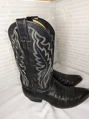 #ad Justin Boots Mens US 10 D Black Exotic Lizard Skin 8311 Cowboy Western $55.00