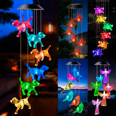 Solar Wind Chimes Light LED Hummingbird Color Changing Hanging Lamp Garden Decor $13.90