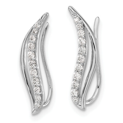 #ad 10K White Gold Diamond Wave Ear Climber Earrings $372.00