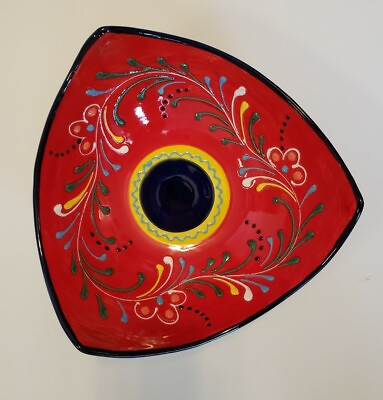 #ad Hand Painted Anoru Made in Spain Pottery Art Serving Chip Bowl Red Blue 10quot; $26.95