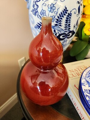 #ad 20th Century Chinese Porcelain Sang de Boeuf Oxblood Gourd Shaped Vase $250.00