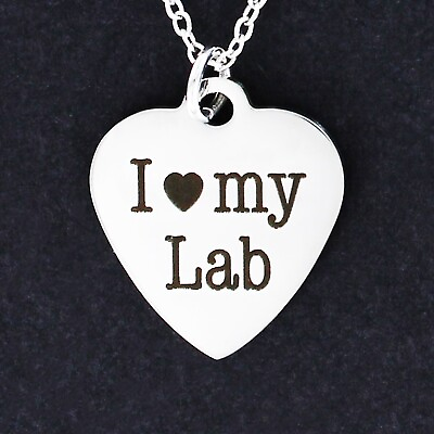 #ad I LOVE MY LAB Heart Necklace Large Stainless Steel Charm Dog Labrador Engraved $19.00