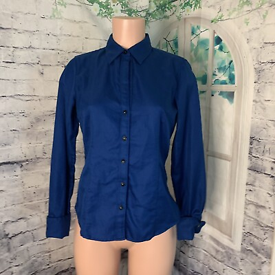 #ad Banana Republic Women#x27;s Button UP Shirt Size Small Fitted Blue Long Sleeves $15.95