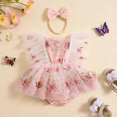 #ad Girls Dress Party Lace Butterfly Kids Clothes Sleeve Tulle Skirt Hem Headband $24.57