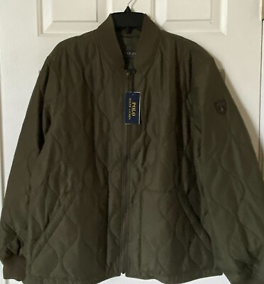 #ad $298 NWT Mens Polo Ralph Lauren Quilted Cotton Blend Utility Bomber Jacket Green $159.95