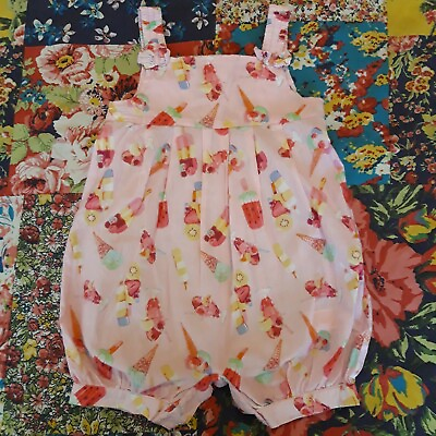 #ad MONSOON 6 12 BABY GIRLS PINK SUMMER PLAYSUIT ICE CREAM LOLLY PRINT HOLIDAY GBP 6.50