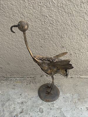 #ad Metal Yard Art 21” Bird Flamingo ? Whimsical Flower Garden Statue Unique $32.89
