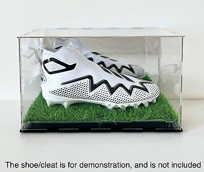 Football Cleat Display Case w Mirror Back amp; Artificial Turf Grass Fits 1 Shoe $49.99