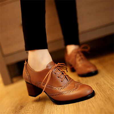 #ad 2023 New Retro Oxford Women#x27;s Pointed Artificial Leather Shoes Lace up $52.16
