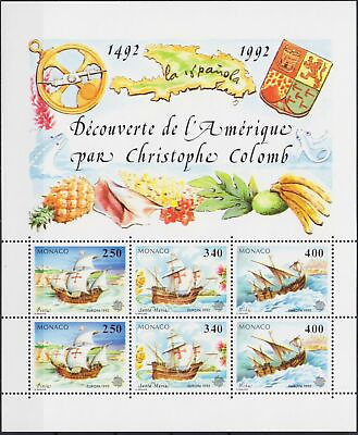 Monaco 1992 Columbus Sailing Ship Exploration Discovery Fruits Astrolabe Map MNH $10.44
