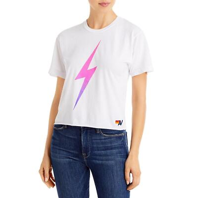 #ad Aviator Nation Womens White Printed Graphic Tee Logo T Shirt Top L BHFO 4529 $41.35